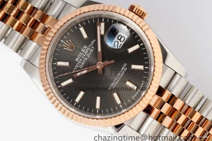 MiroTime 0504 DateJust 36 SS RG DIWF 1:1 Best Edition 904L Steel Gray Stick Dial on Jubilee Bracelet SA Original 2321